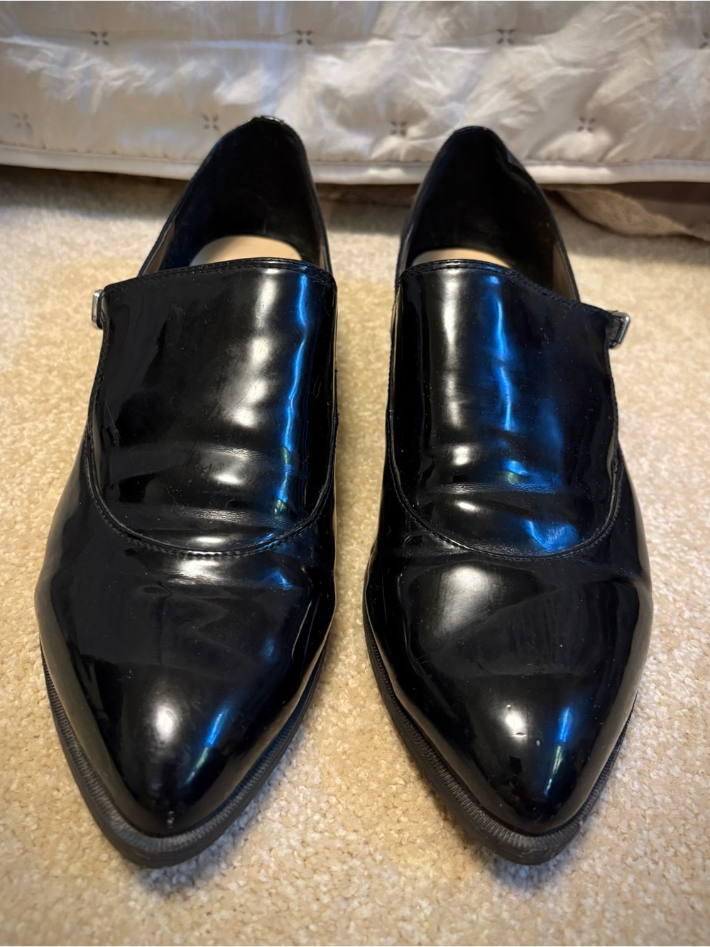Shiny Black Patent Leather Pointy Toe Oxford Shoes